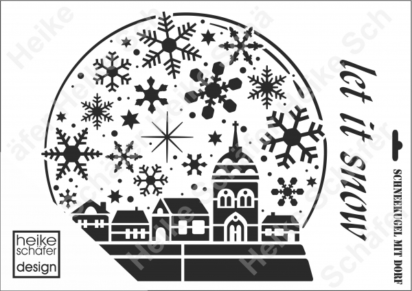 Schablone-Stencil A3 242-0932 Schneekugel mit Dorf